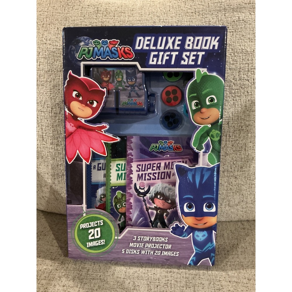 PJ Masks Deluxe Book Gift Set 3 Storybooks Movie Projector 5 Disks 20 Images NEW